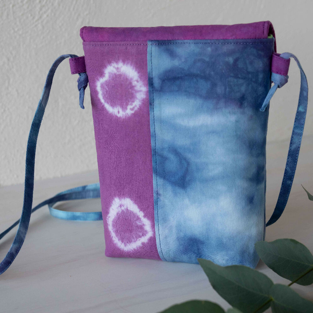 Ice Dyed Small Messenger/Cross Body Bag. Blue/Lilac