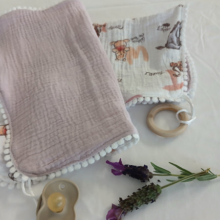 Handmade Double Gauze Dummy Comforter Set of 2 - 35x31cm with Beechwood Teething Ring - Dusty Pink