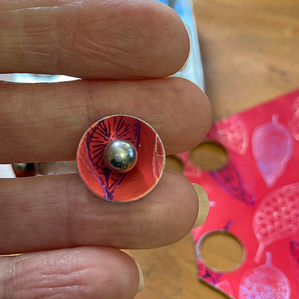 Anodised aluminium stud earrings hand printed and dyed - Colour and Alloy Collection