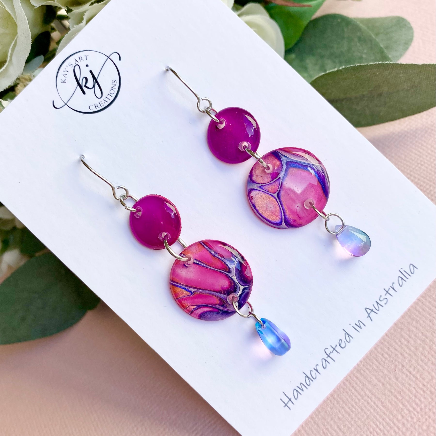 Colourful Dangle Earrings with Czech Beads