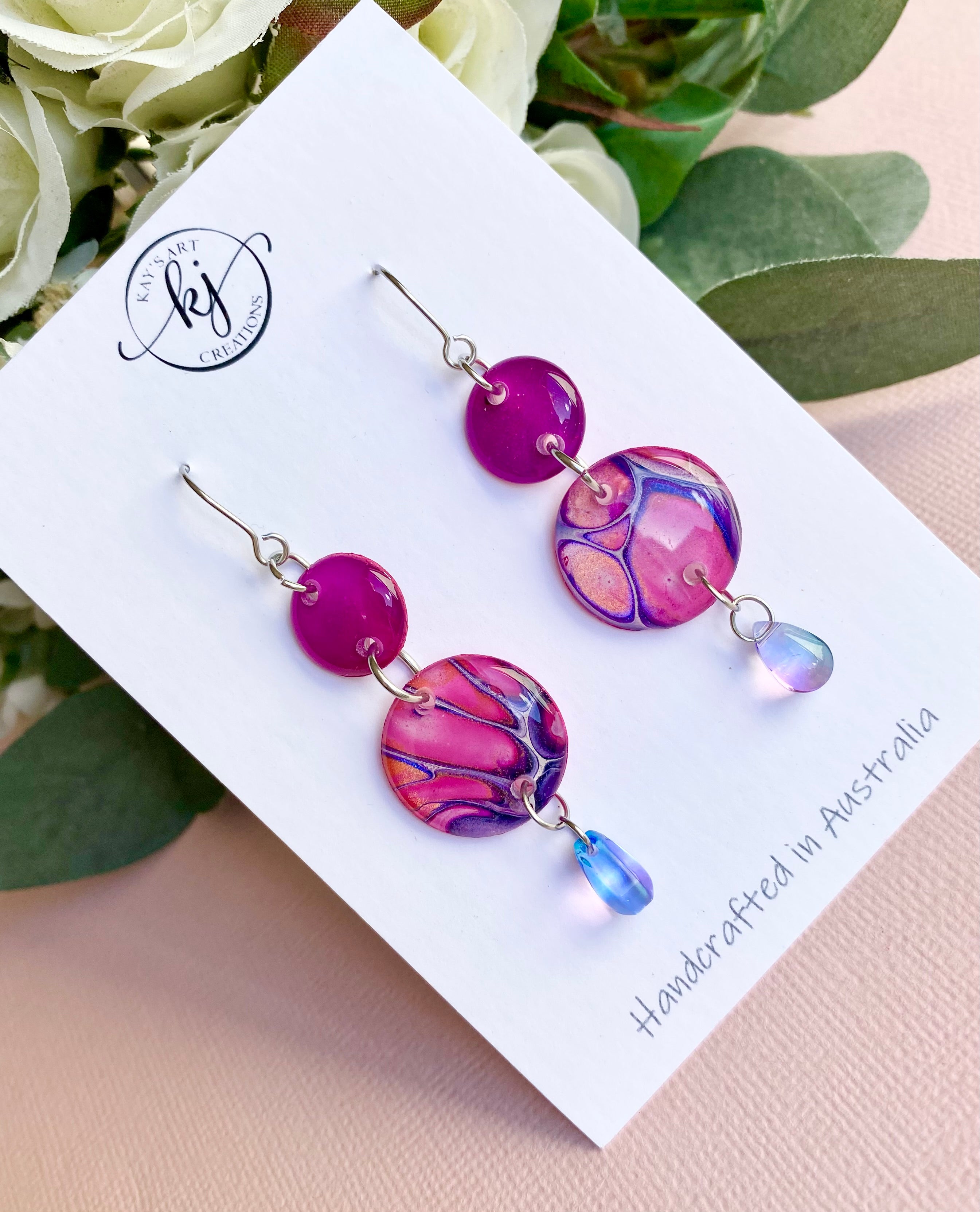 Colourful Dangle Earrings with Czech Beads