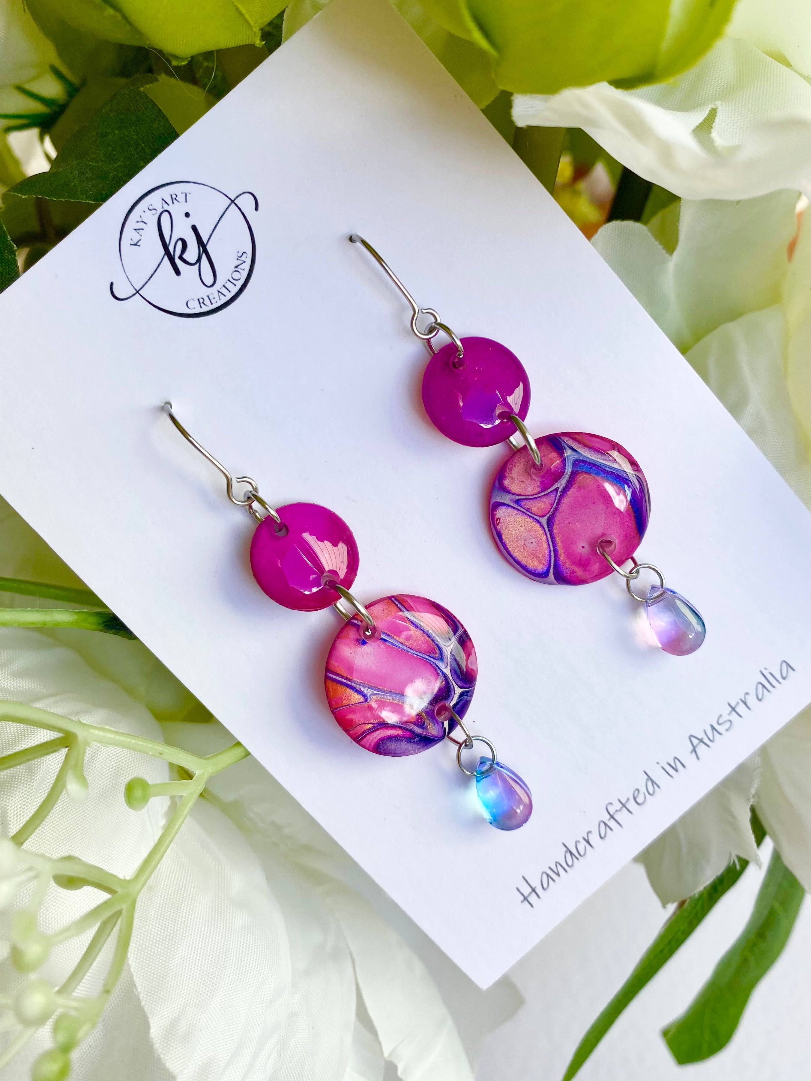 Colourful Dangle Earrings with Czech Beads