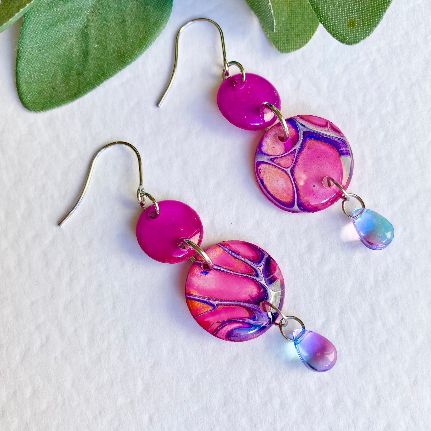 Colourful Dangle Earrings with Czech Beads