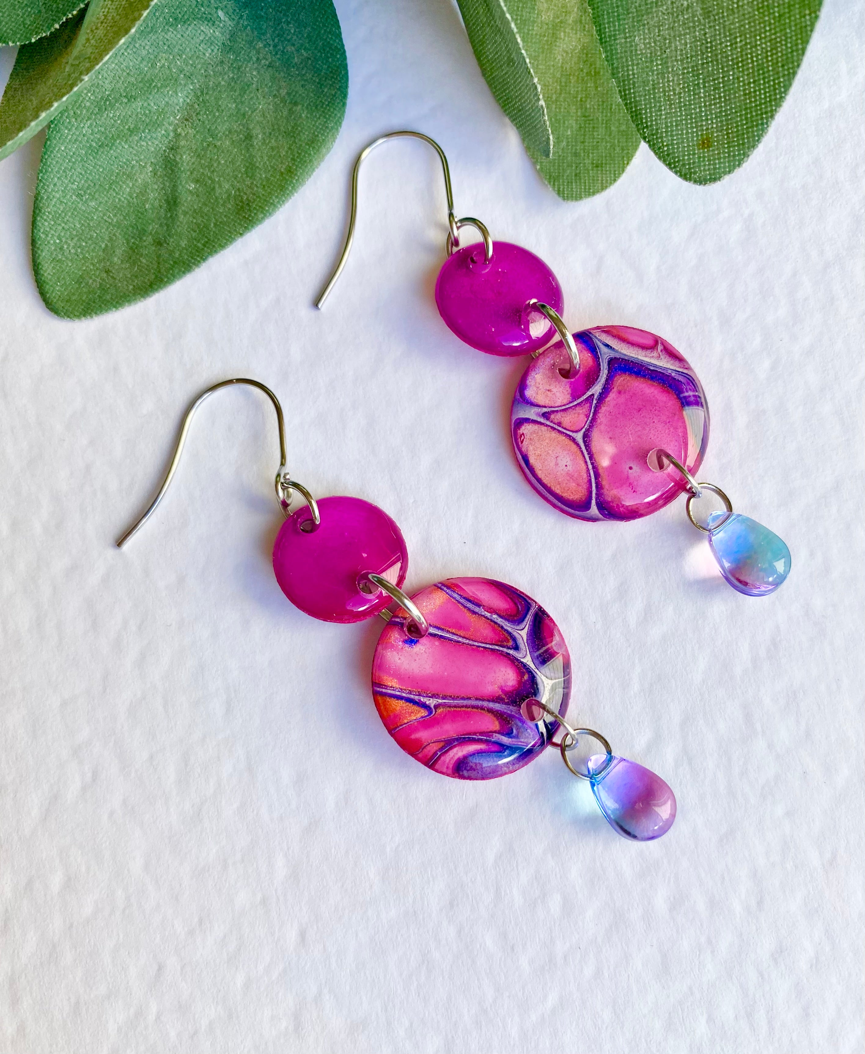 Colourful Dangle Earrings with Czech Beads