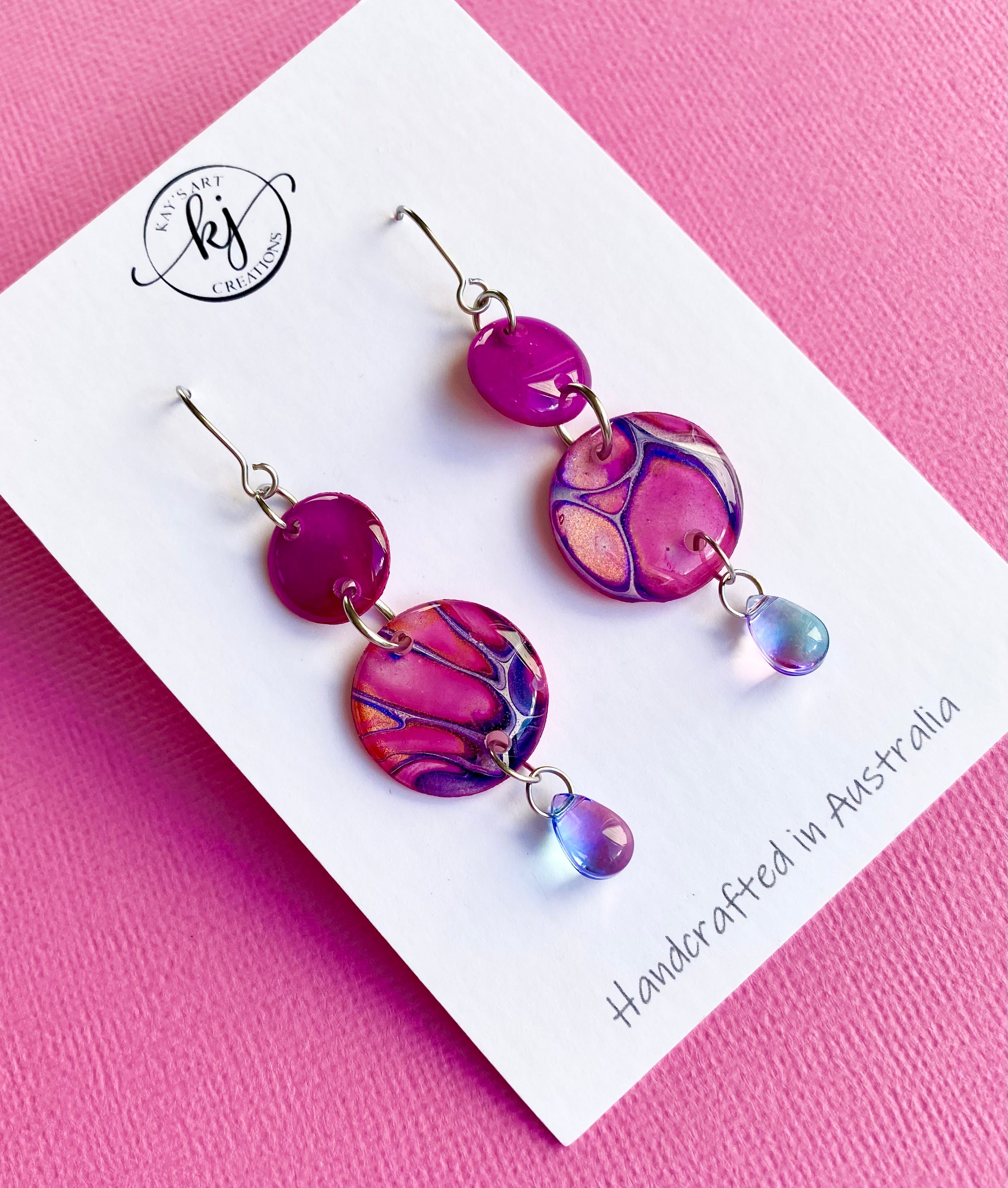Colourful Dangle Earrings with Czech Beads