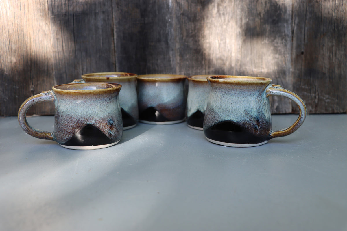 Hand Thrown Stoneware Coffee Mugs: Teadust Iron & Chun Glaze