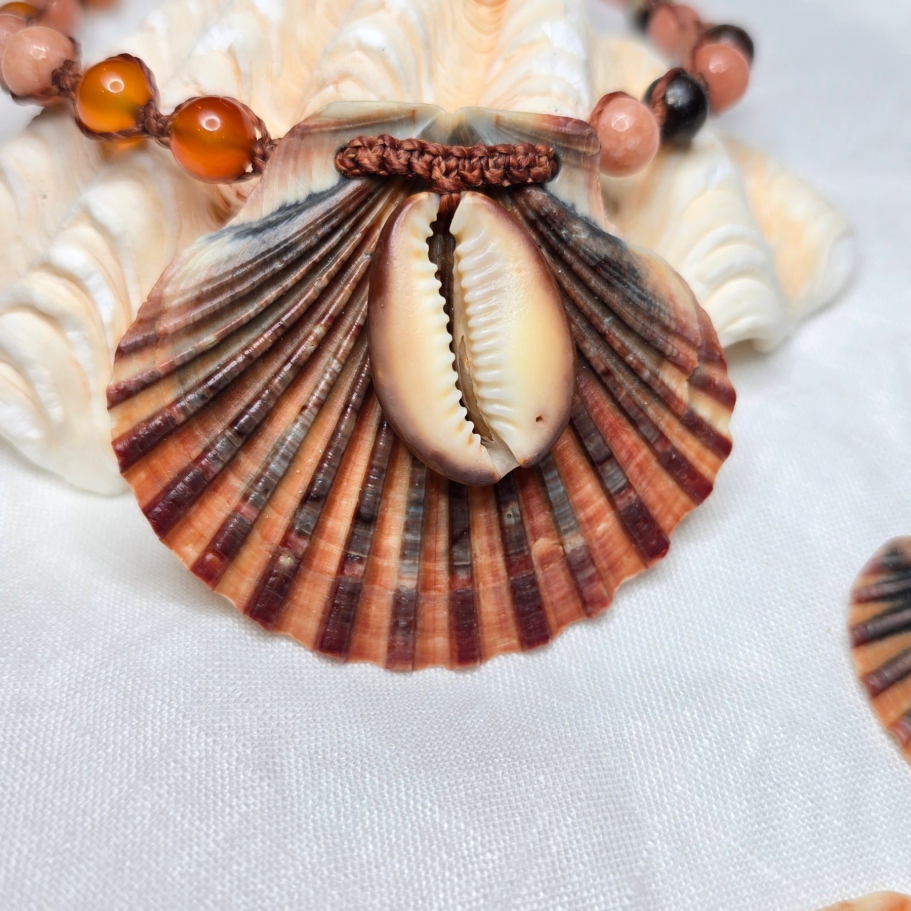 Mermaid Shell Necklace with Black Opal and Gemstones
