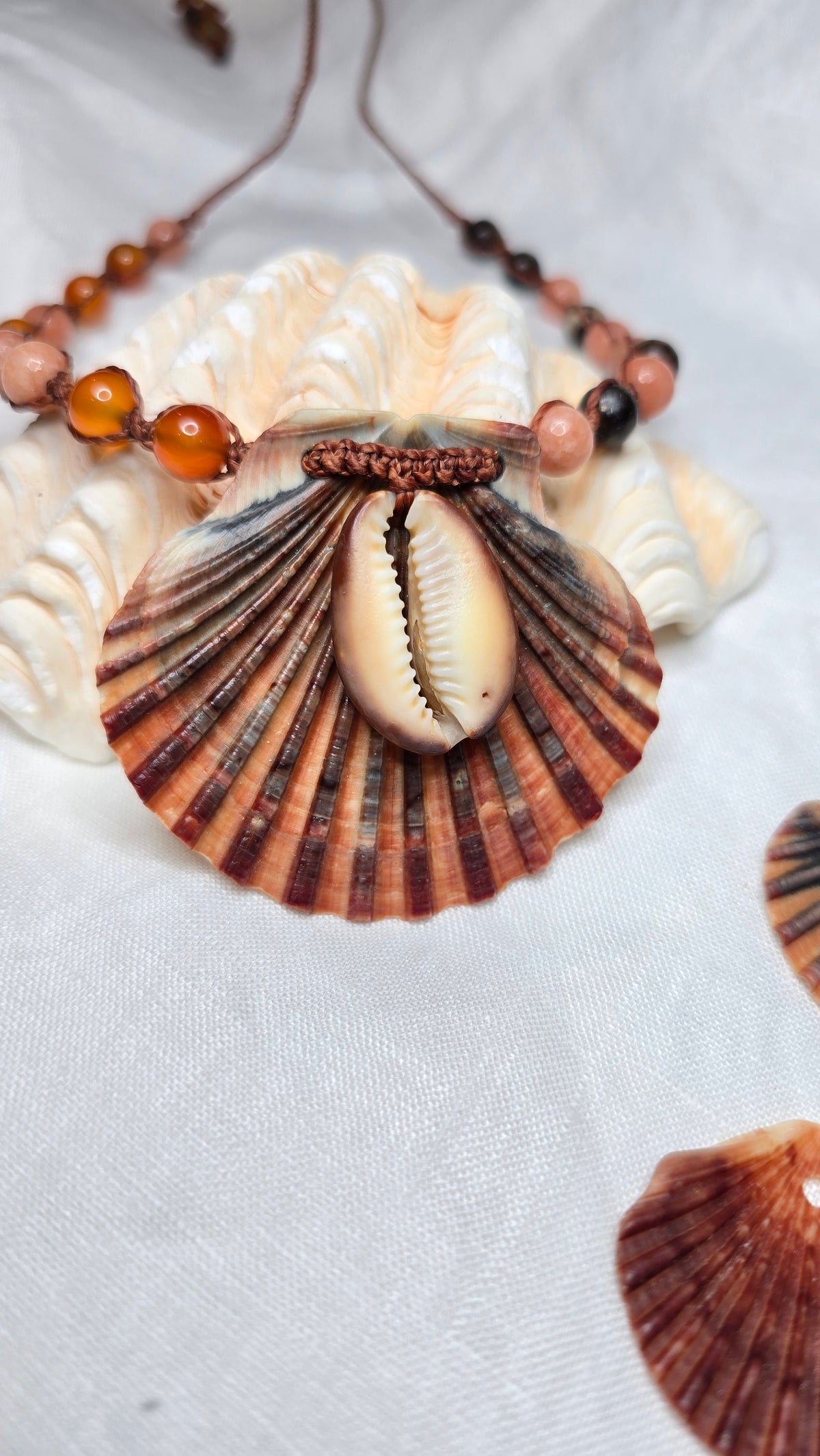 Mermaid Shell Necklace with Black Opal and Gemstones