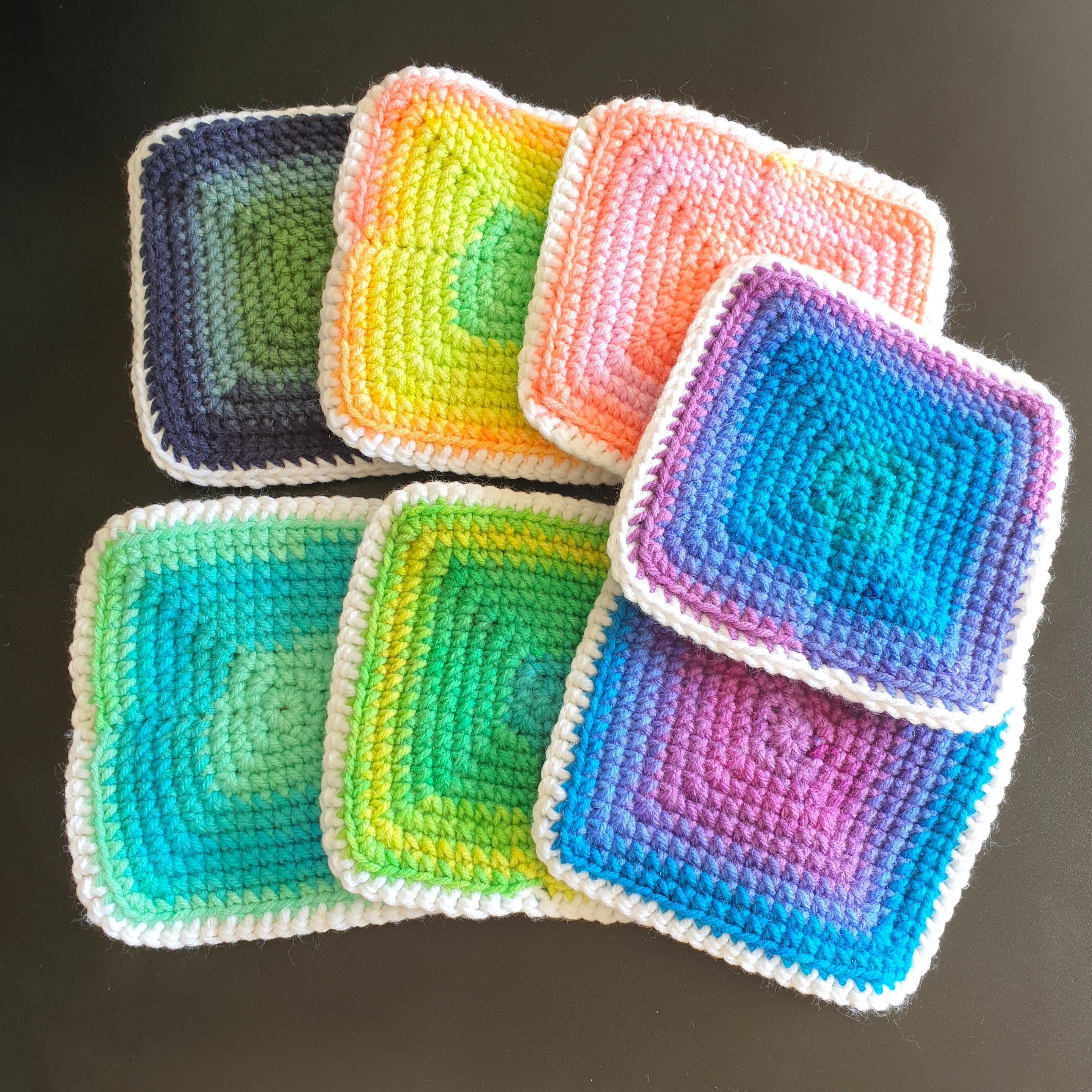 Hand Crochet Colourful Thick Square Coaster : Two Sided ,  Double Sided
