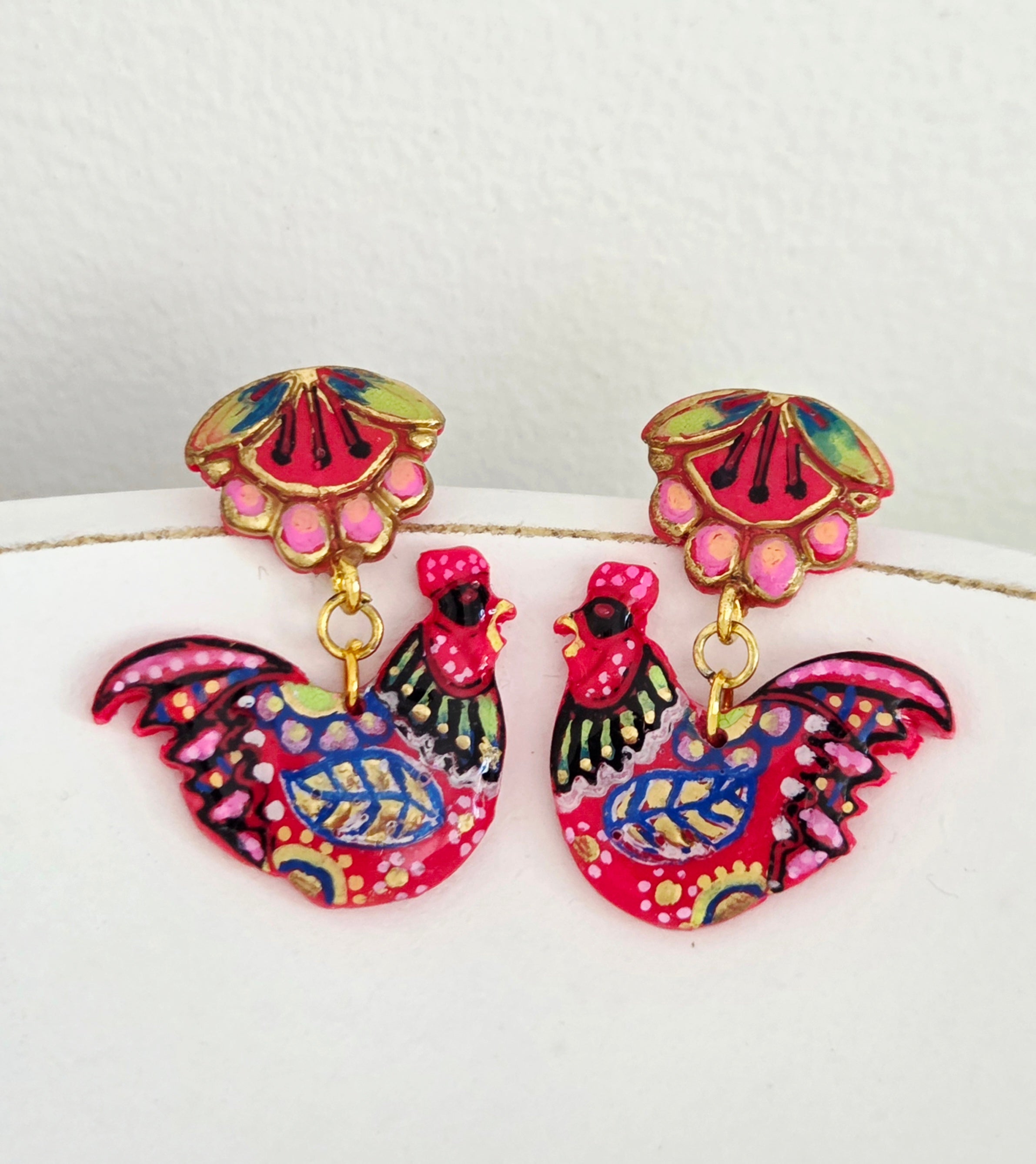 Pink Rooster Dangles