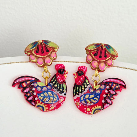 Pink Rooster Dangles
