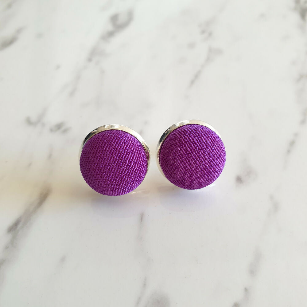 1.4cm Round Purple Kimono Fabric Cabochon stud earrings