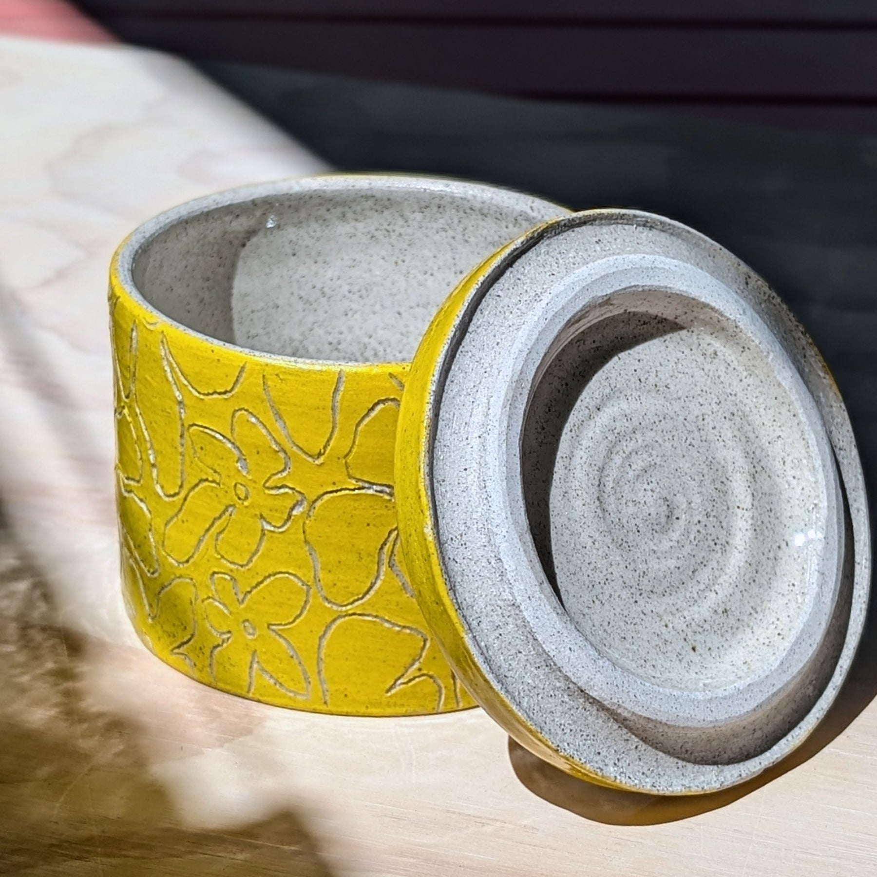 Golden Yellow Speckled Floral Ceramic Jar - 300ml