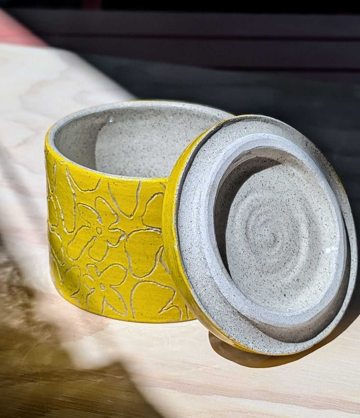 Golden Yellow Speckled Floral Ceramic Jar - 300ml