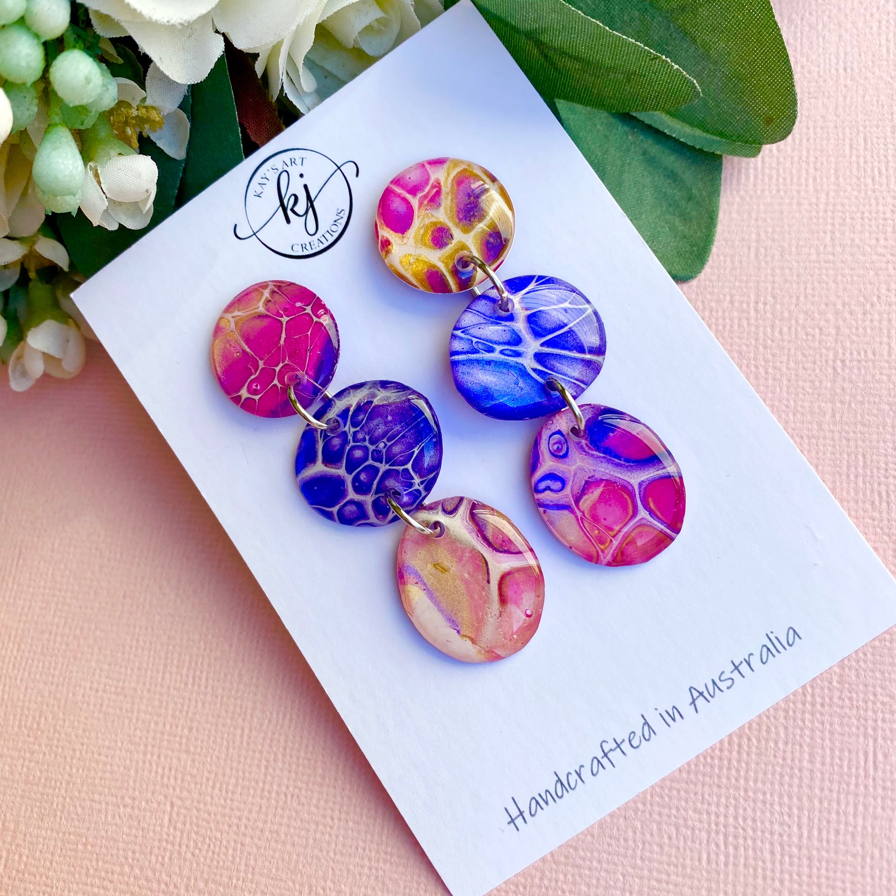 Artisan Hand Painted Stud Dangle Earrings