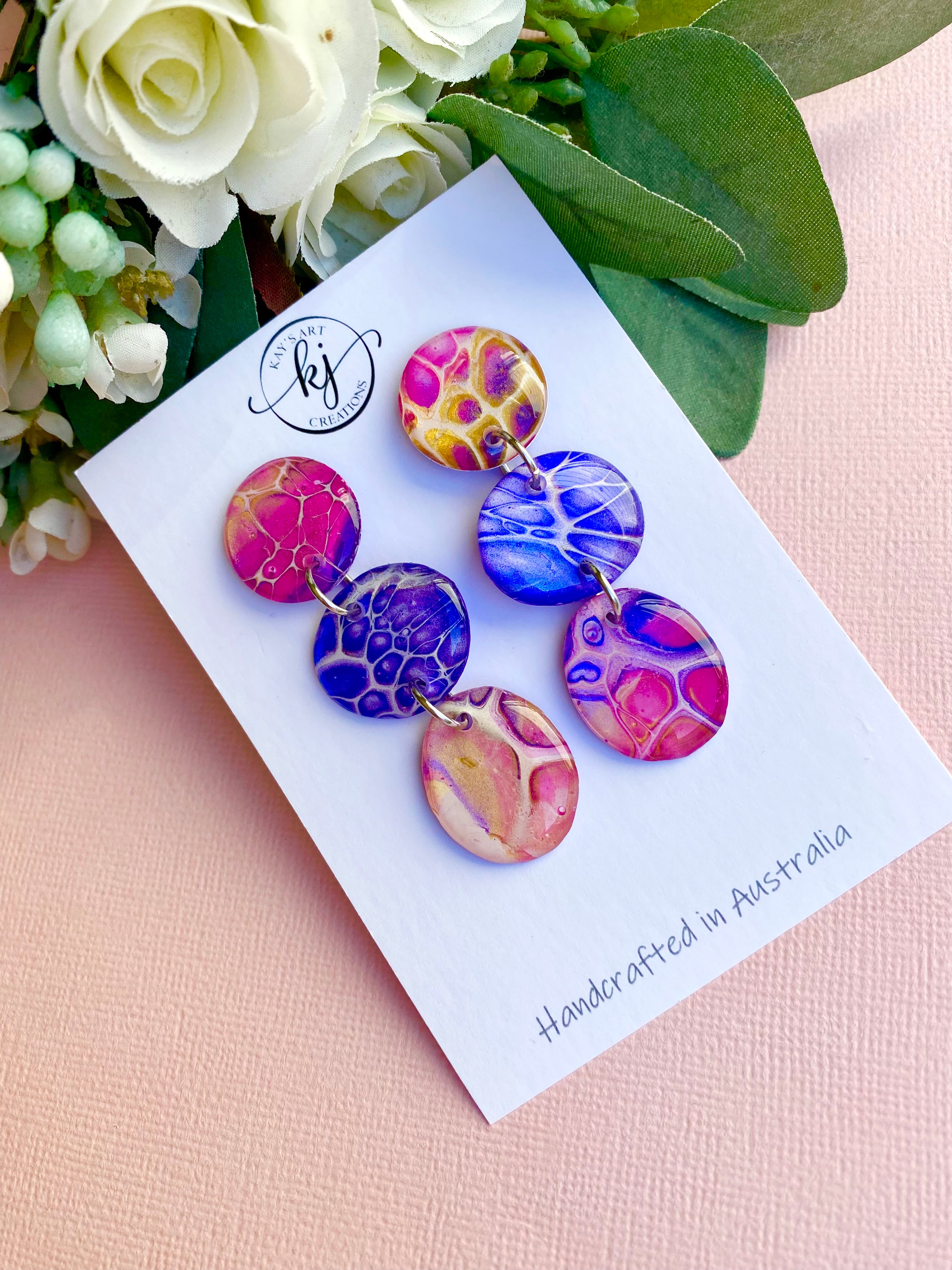 Artisan Hand Painted Stud Dangle Earrings