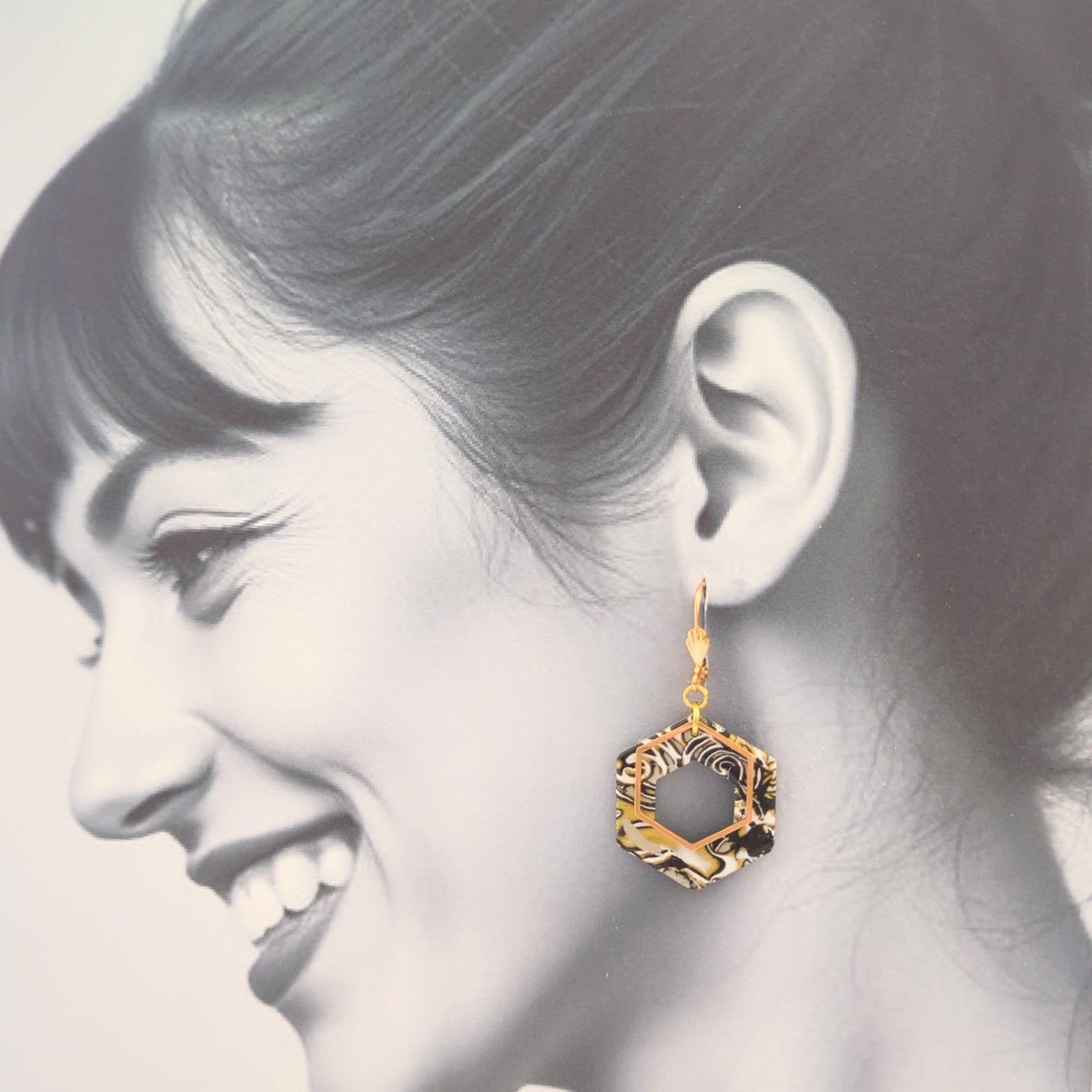 Mokume Gane Earrings in Gold