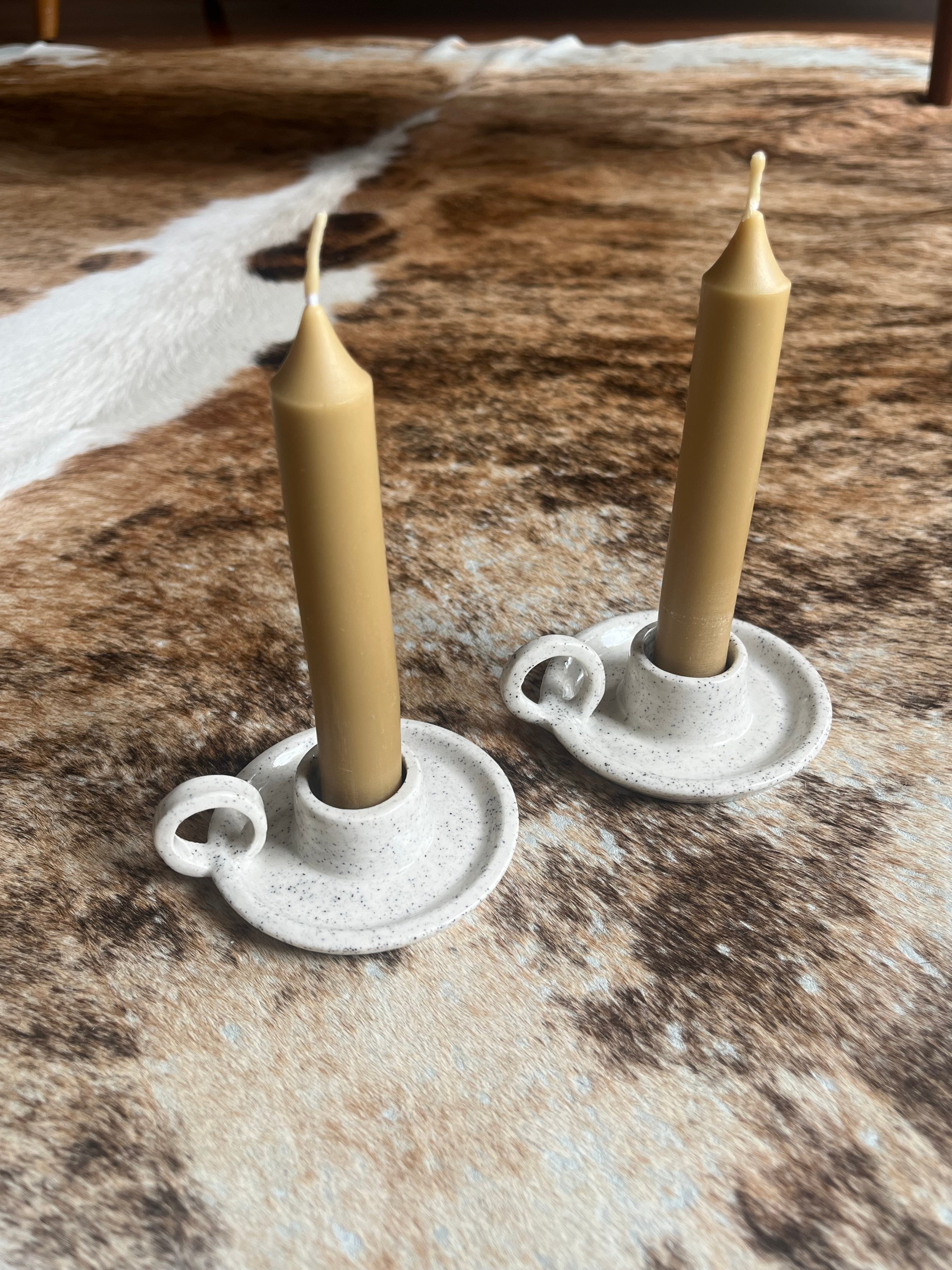 Petite Ceramic Candlestick Holders with beeswax candles