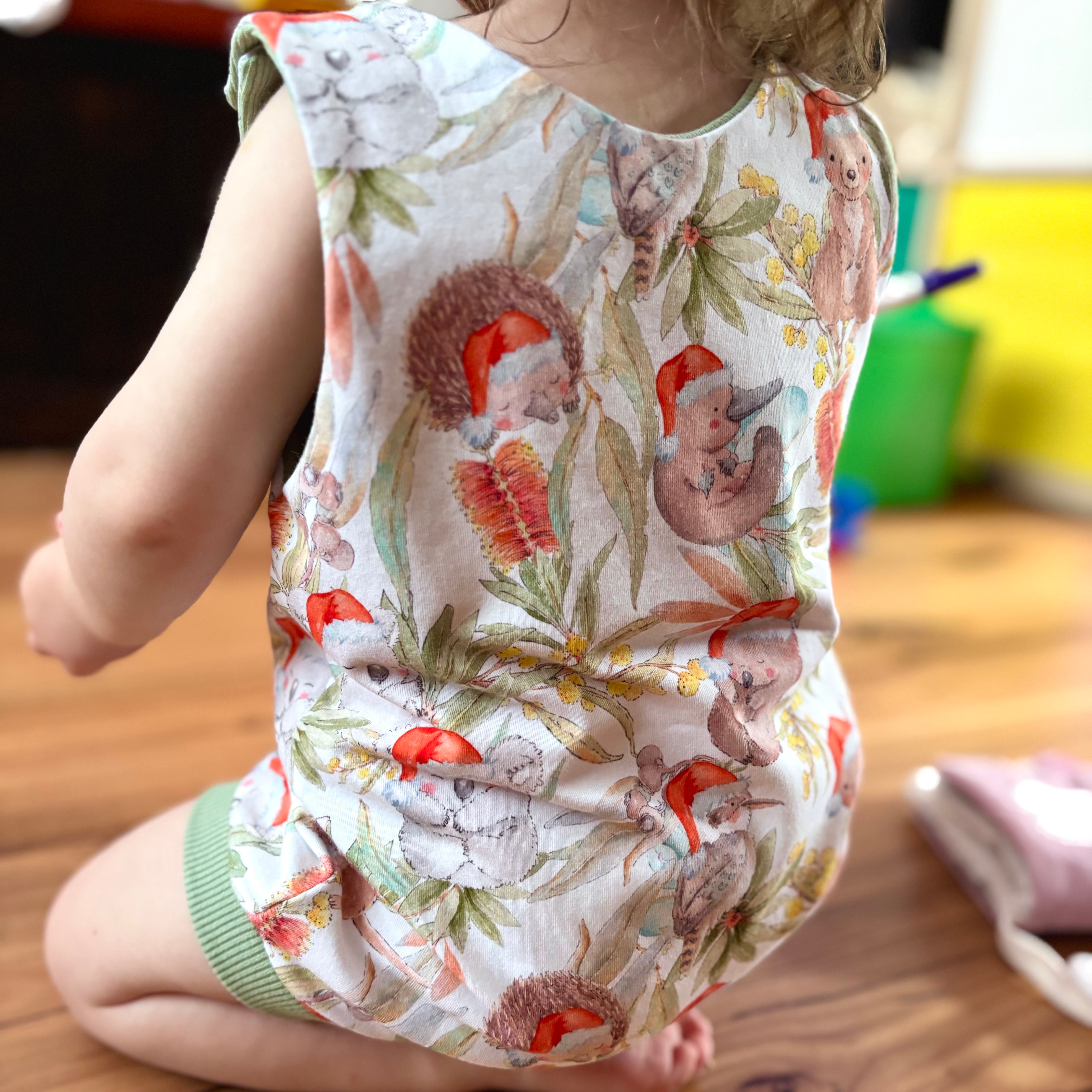 Christmas Baby Summer Romper - Green Aussie Animals