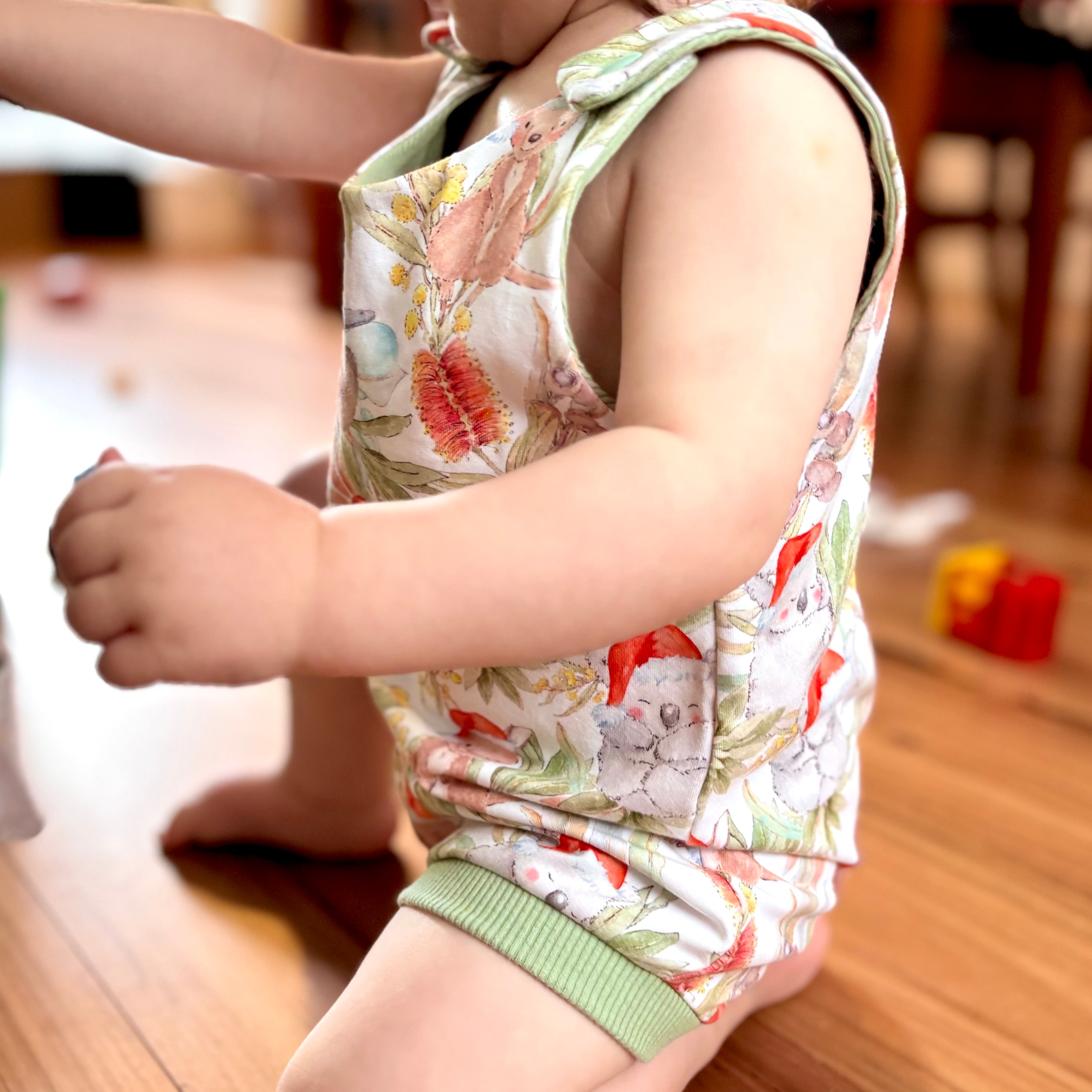 Christmas Baby Summer Romper - Green Aussie Animals