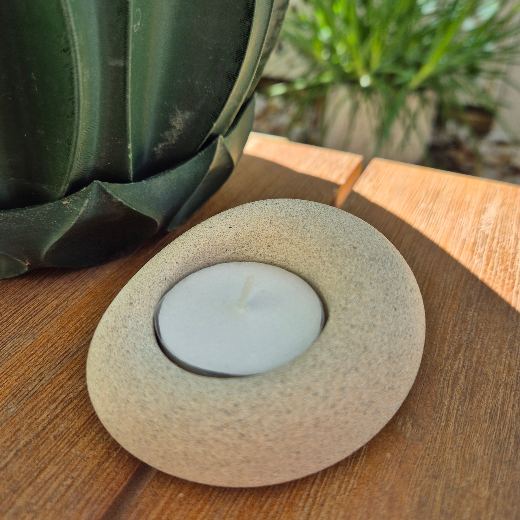 Eco-stone pebble shaped tealight candle holder