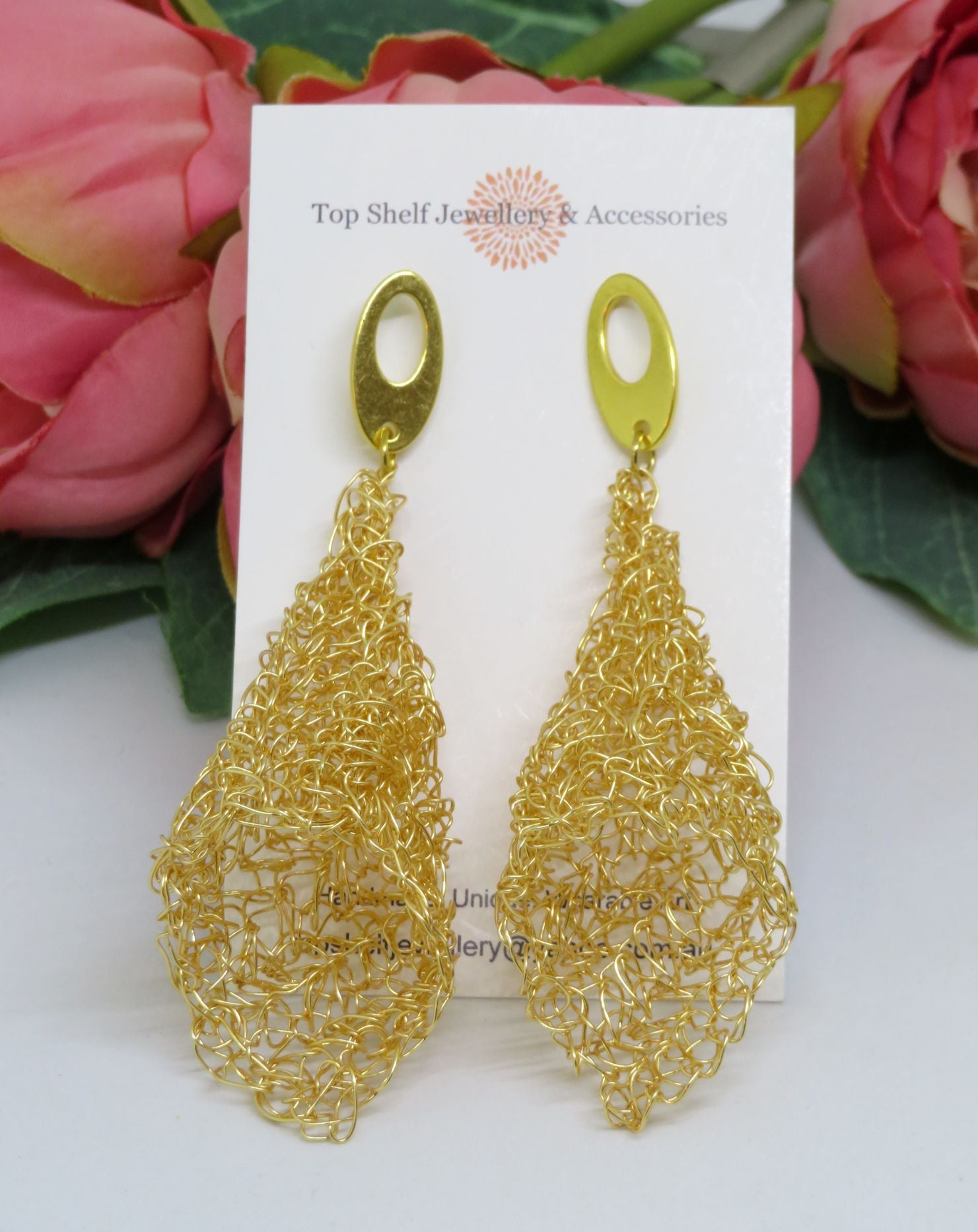 Gold Crochet Wire 'Tulip' Earrings