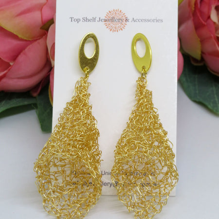 Gold Crochet Wire 'Tulip' Earrings