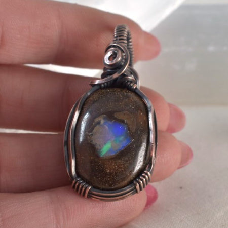 Rocky Cove - Australian Boulder Opal Pendant in Copper