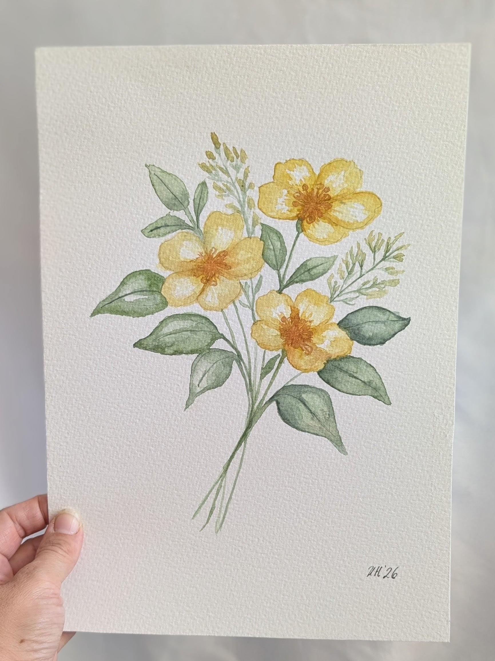 Original Watercolour Artwork – Hibbertia scandens (January Australian Native Birthflower)