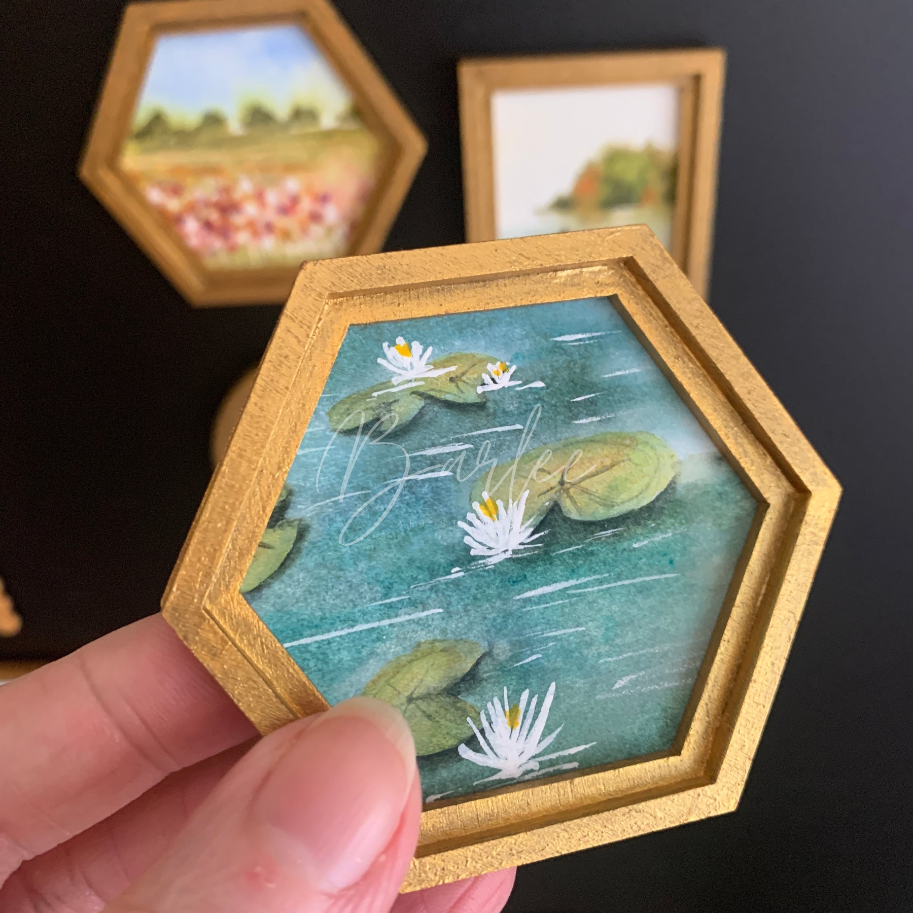 Large Hand Painted Fridge Magnet Set - 3 Framed Original Mini Paintings