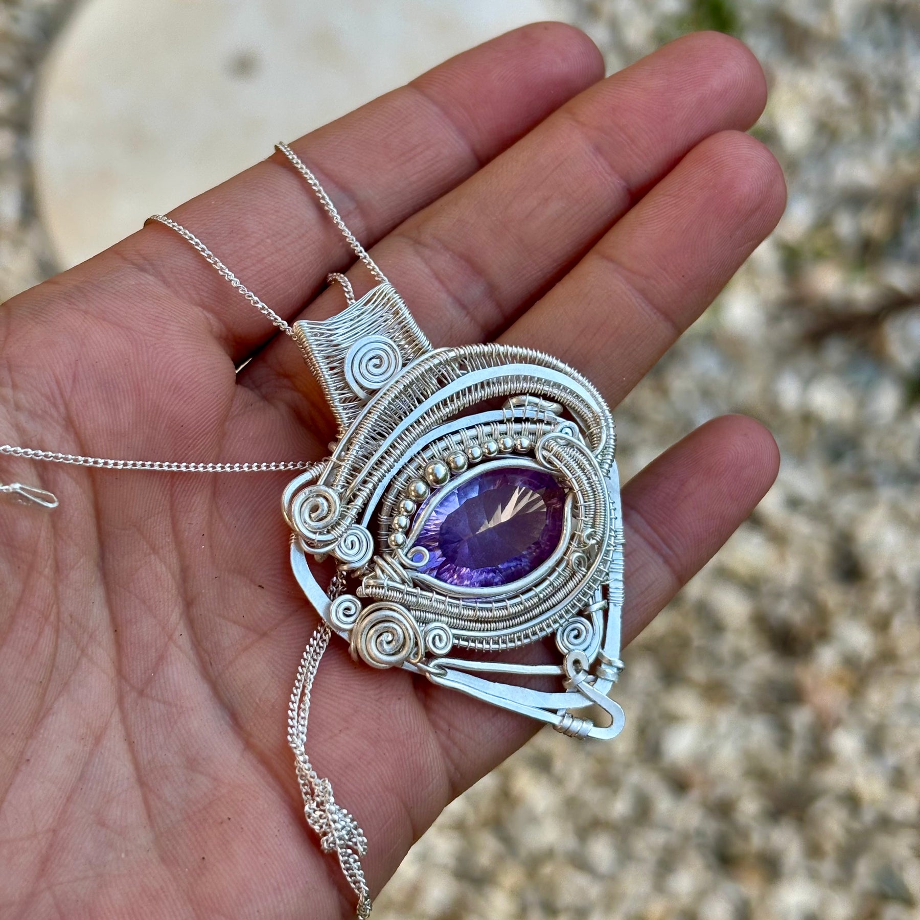 Silver Amethyst Horus eye protective Crystal pendant