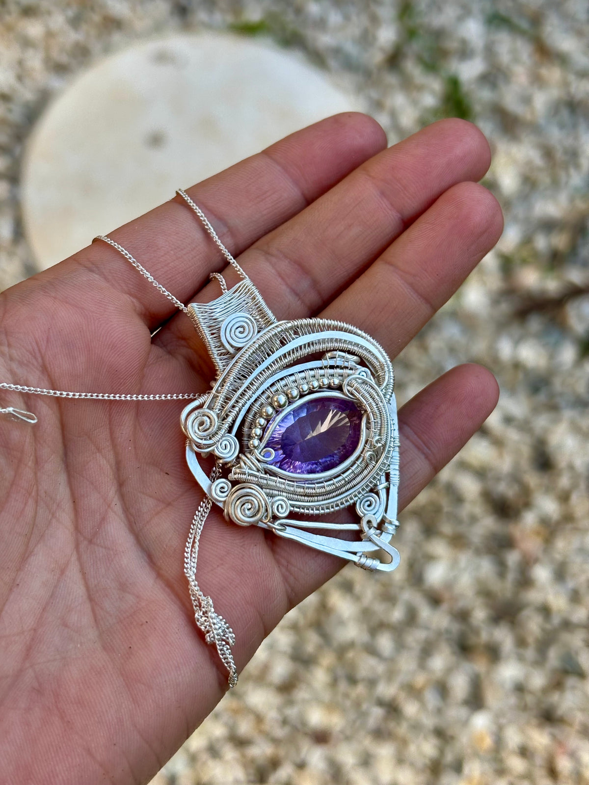 Silver Amethyst Horus eye protective Crystal pendant