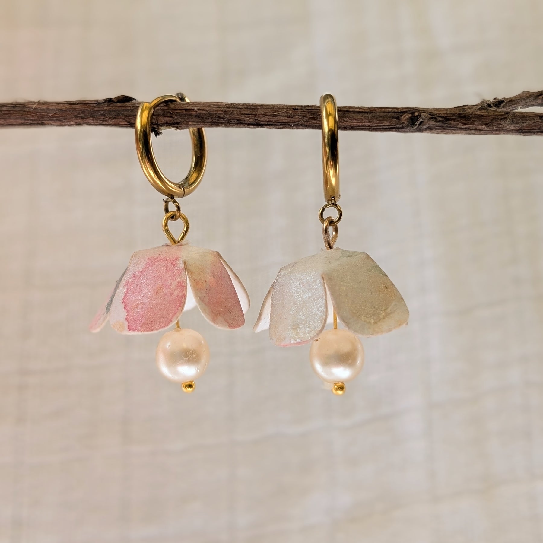 Handmade Paper Floral Earrings, Botanical Hoop Earrings, Eco Friendly Gift