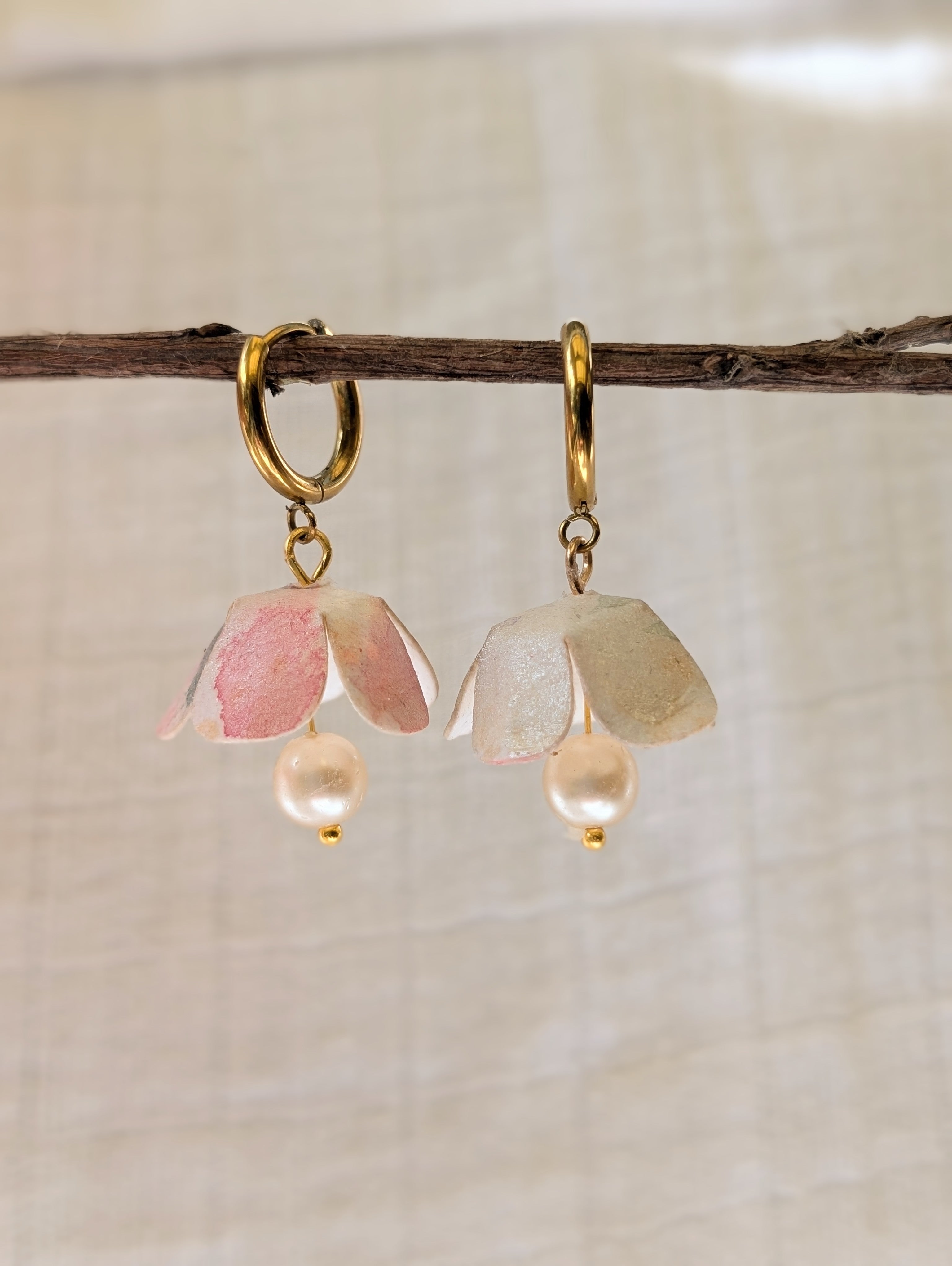 Handmade Paper Floral Earrings, Botanical Hoop Earrings, Eco Friendly Gift