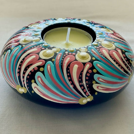 Unique Hand-painted Tea-light Candle Holder Gift Boxed, Pastel Teal, Pink, Blue
