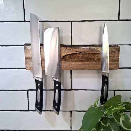 Unique Wall mounted Magnetic Knife Holder, 40cm, Holds 5 knives,Made in Rockingham, Beautiful Marri Timber, The perfect Wedding Present or Anniversary Gift