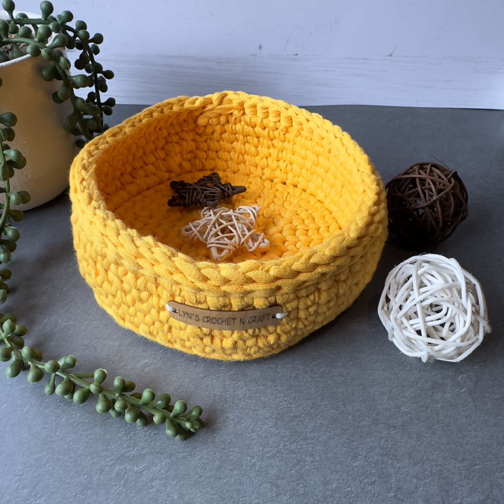 Home Decor | Handmade | Crochet Basket - Sunny Yellow