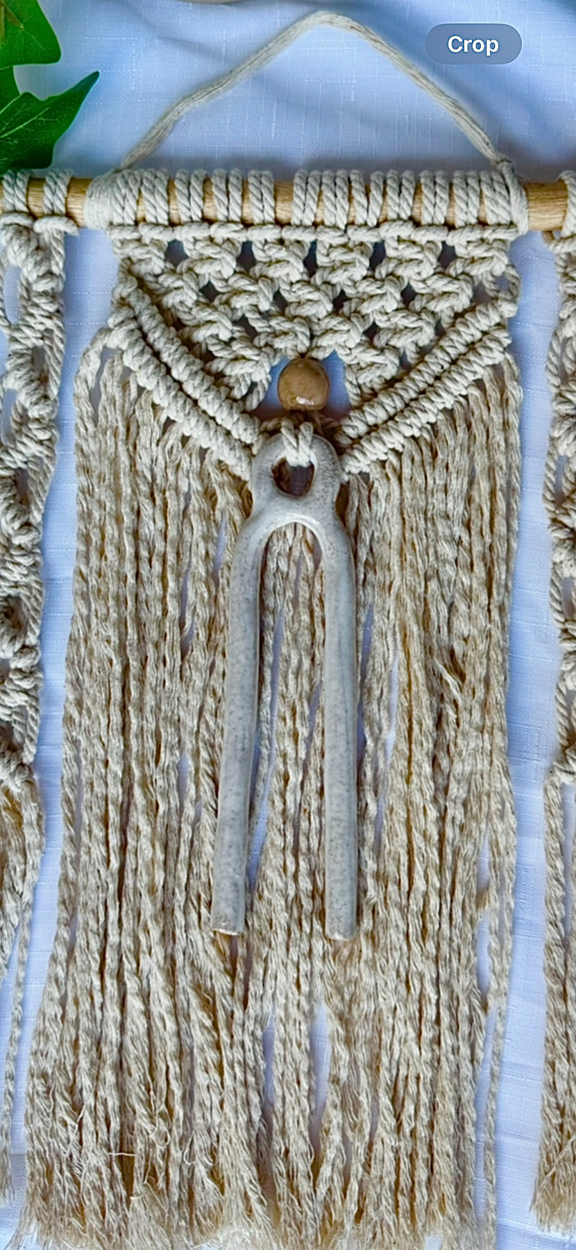 Macrame wall hanging with clay centerpiece & bead