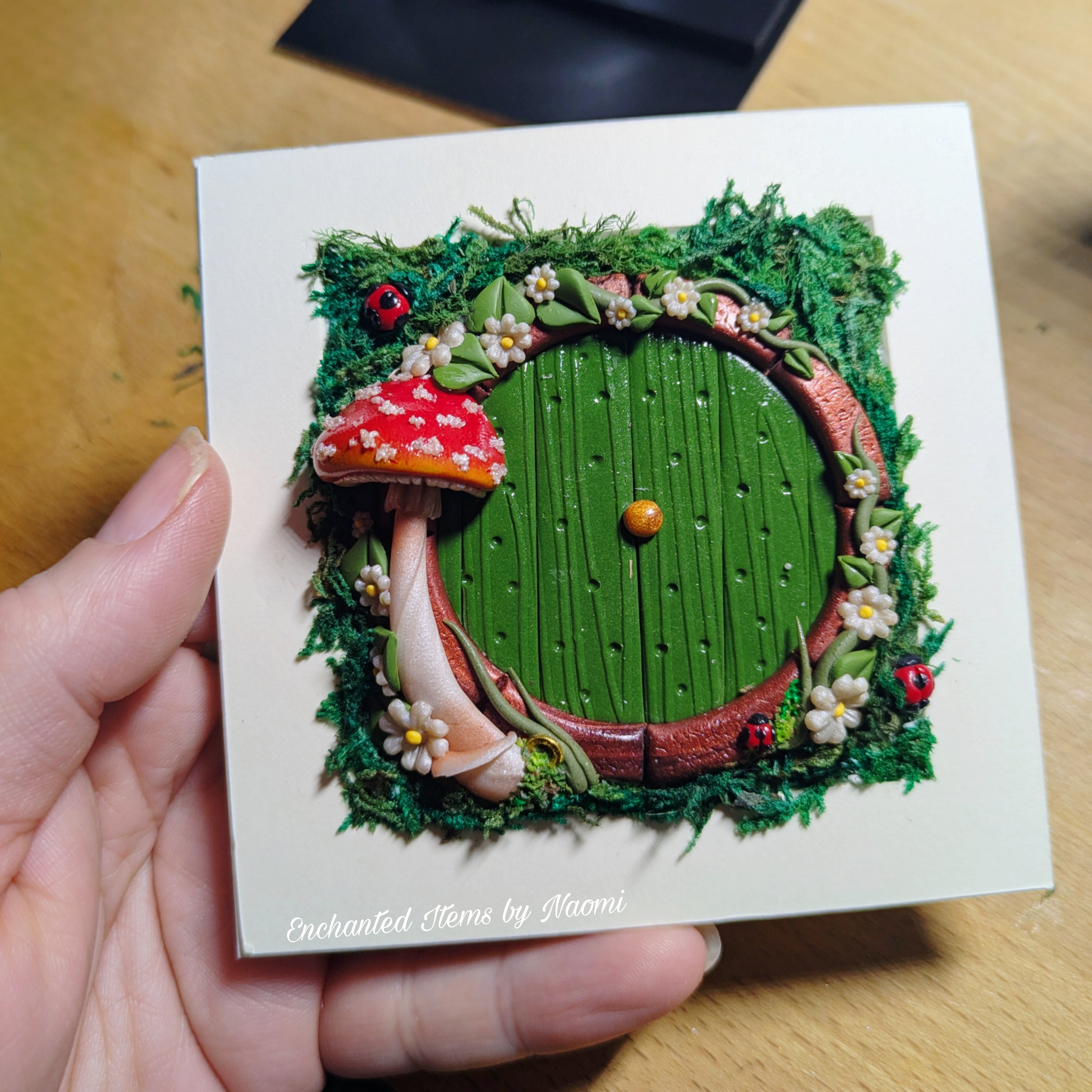 Enchanted Hobbit-Style Fairy Door displayed in a Shadow Box