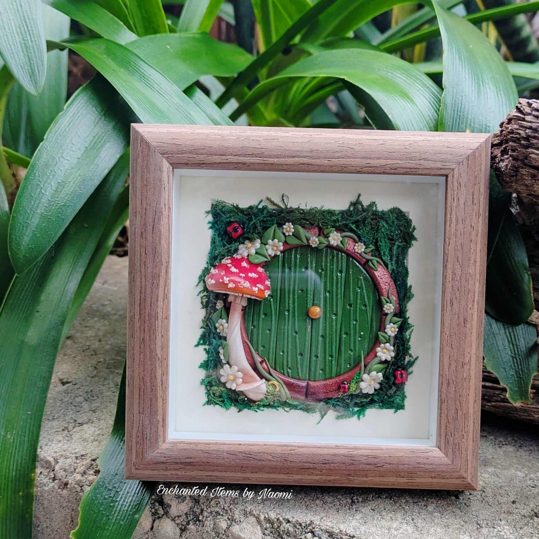 Enchanted Hobbit-Style Fairy Door displayed in a Shadow Box