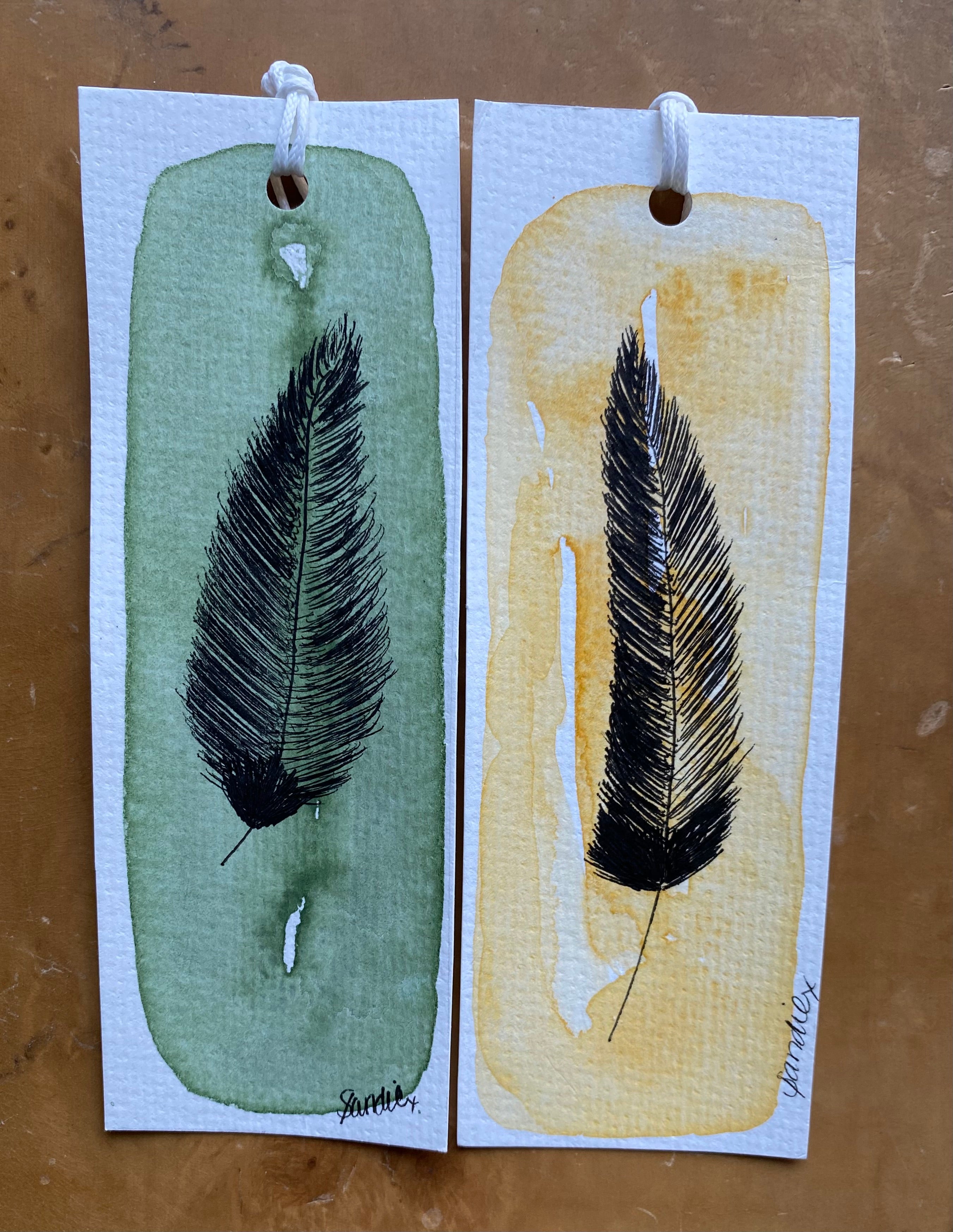 Two Feather Watercolour/Fineliner Bookmarks | Handmade Unique Bookmarks