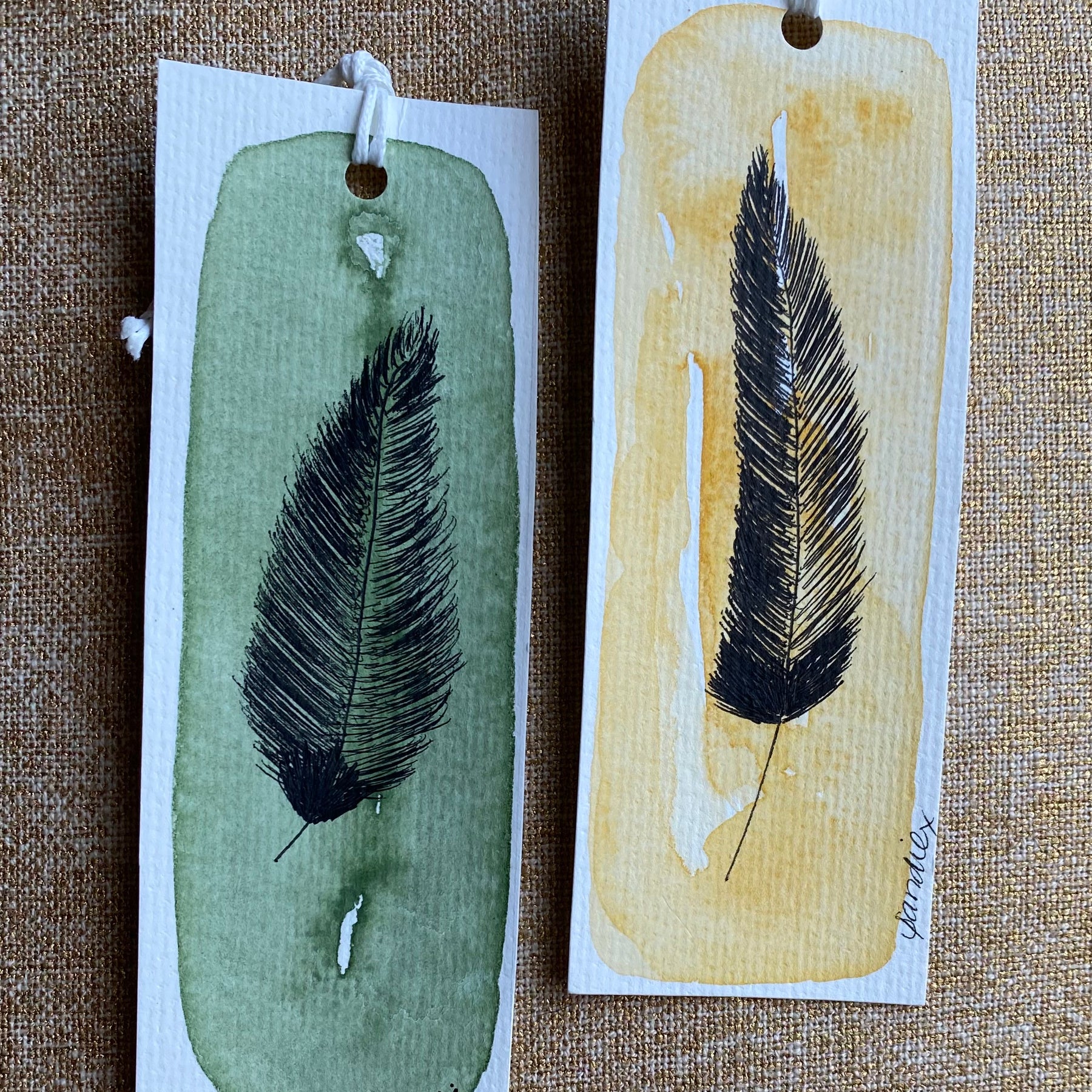 Two Feather Watercolour/Fineliner Bookmarks | Handmade Unique Bookmarks
