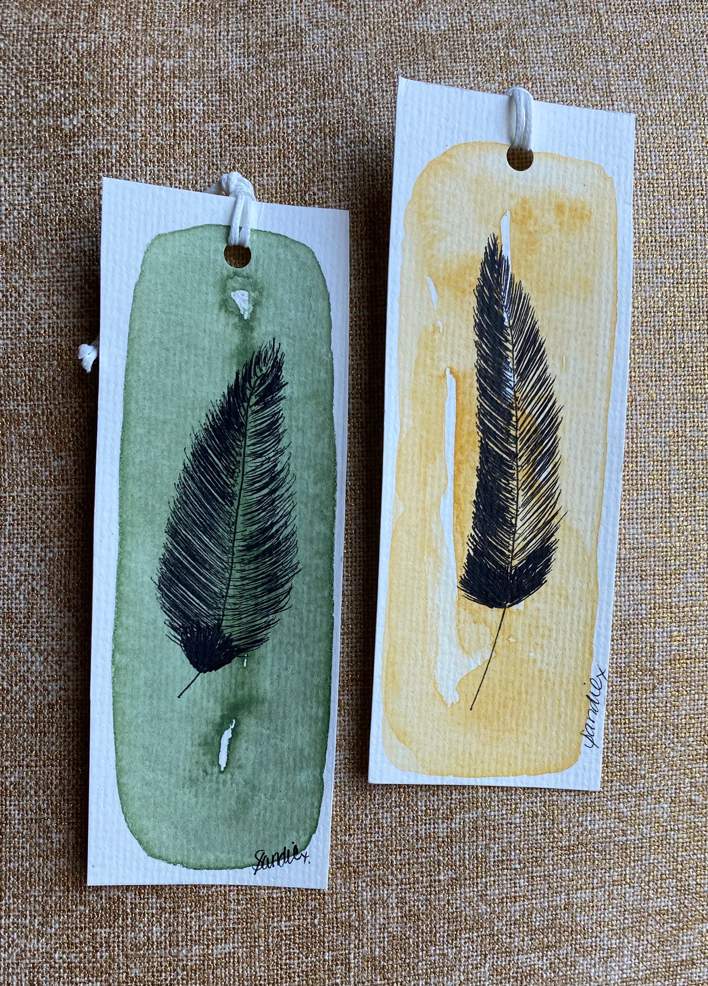 Two Feather Watercolour/Fineliner Bookmarks | Handmade Unique Bookmarks