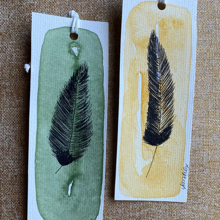 Two Feather Watercolour/Fineliner Bookmarks | Handmade Unique Bookmarks