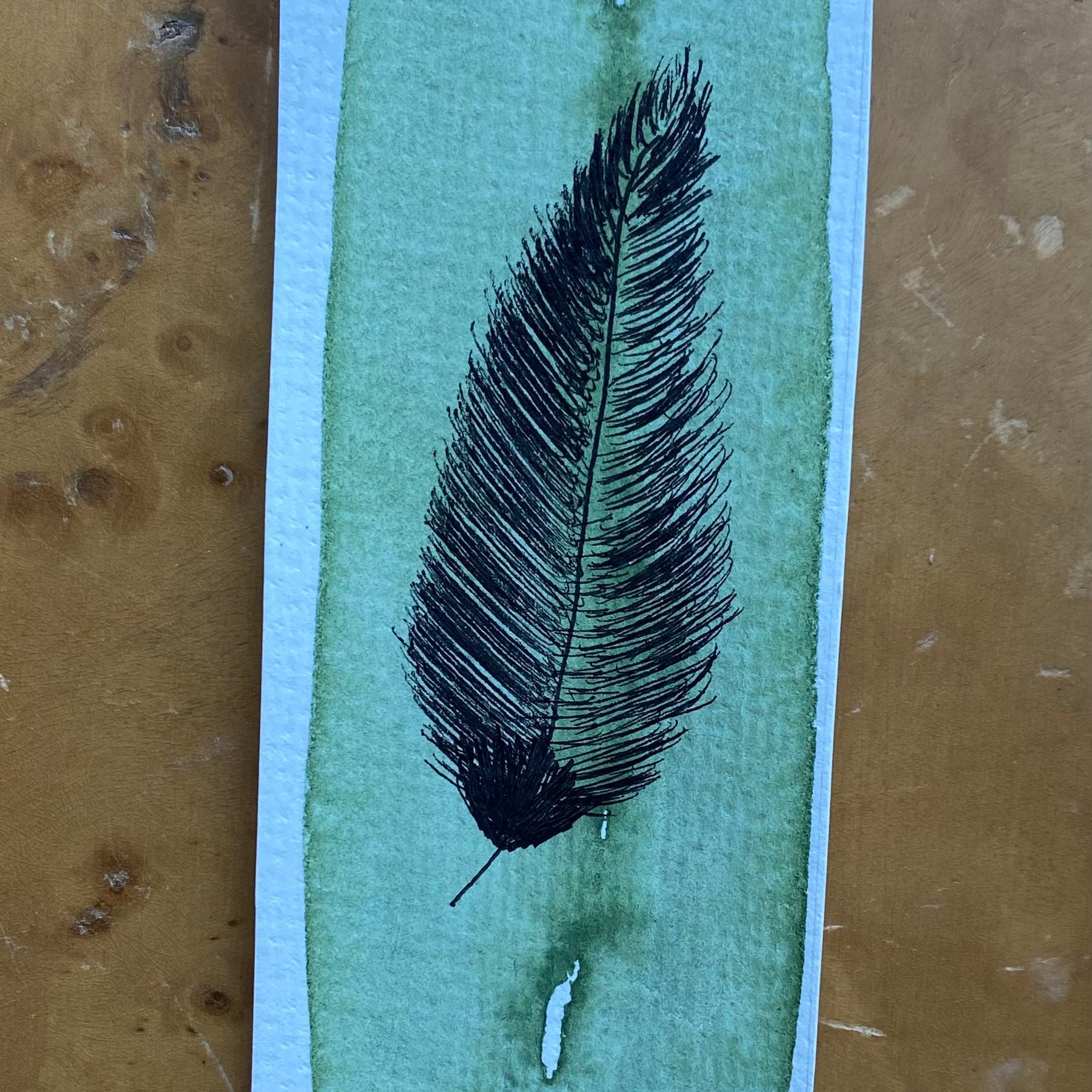 Two Feather Watercolour/Fineliner Bookmarks | Handmade Unique Bookmarks