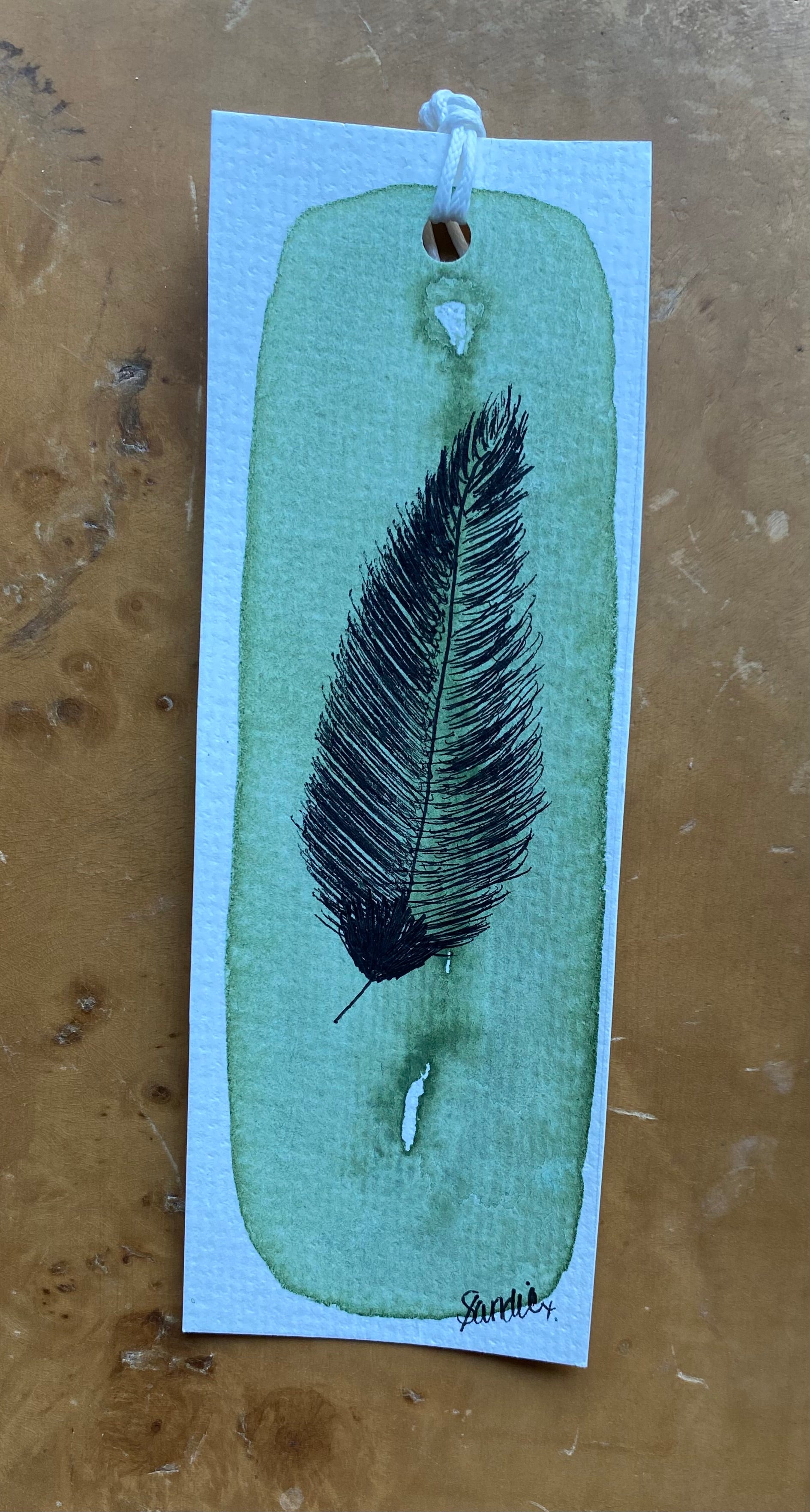 Two Feather Watercolour/Fineliner Bookmarks | Handmade Unique Bookmarks