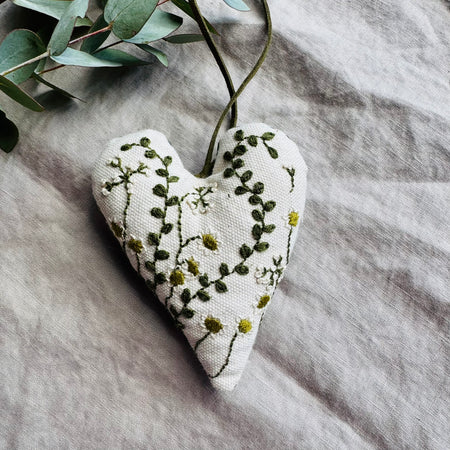 Hand Embroidered Keepsake Heart filled with Australian wool - Green Meadow
