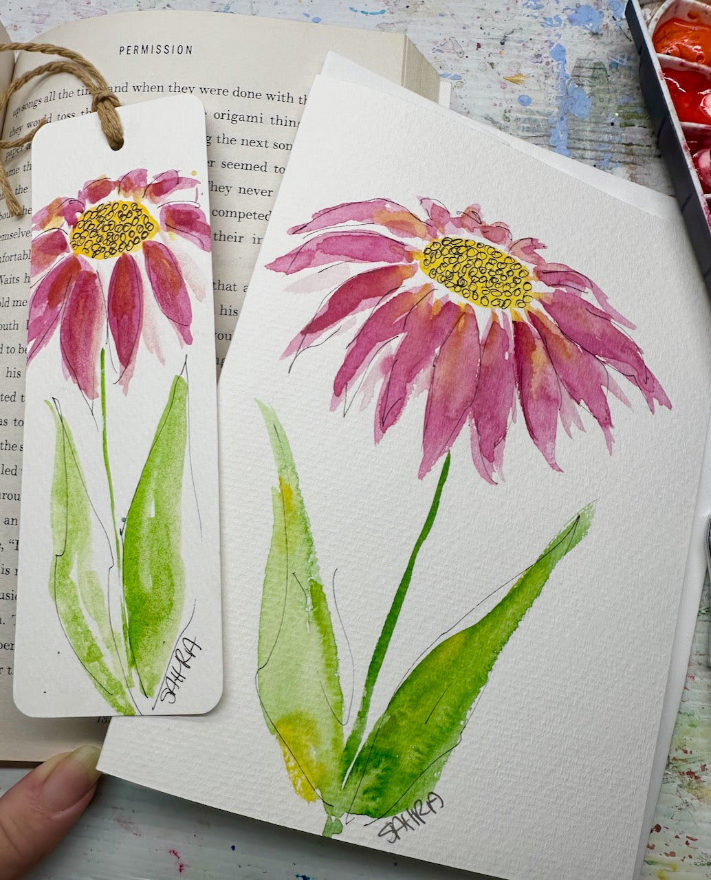 Hand Painted Greeting Card & Bookmark