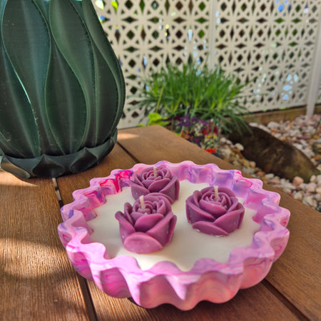 Pink Eco-concrete rose bowl with rose fragranced soy wax