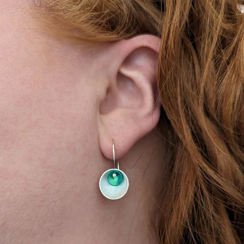 handmade teal niobium × silver small earrings